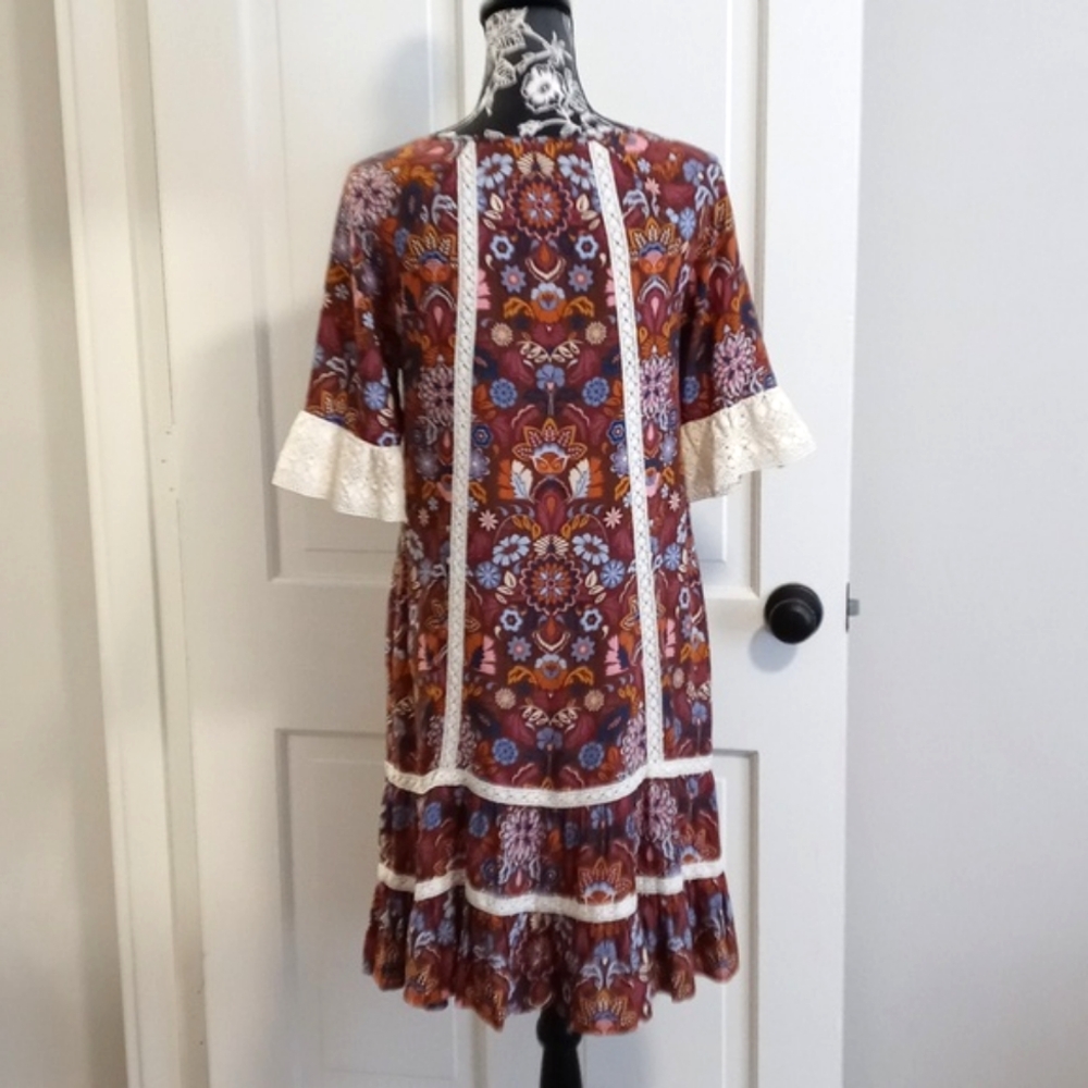 🤎Matilda Jane🤎 - Brown/Cream/Blue Intermission Damask Print Dress - Picture 2 of 14